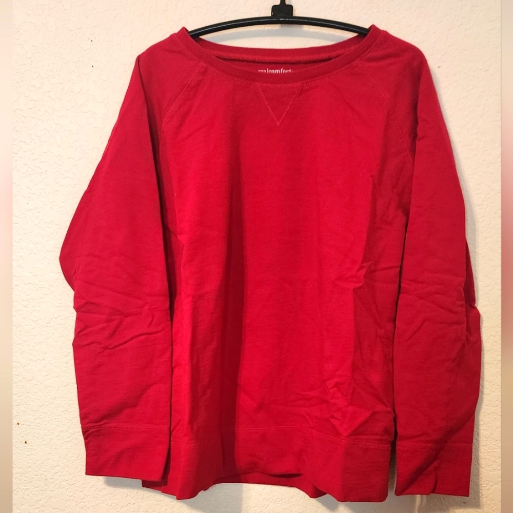 Real Comfort by Chadwicks Red Knit Long Sleeve Pullover Top, Size PL